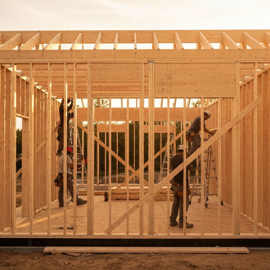 Construction site at golden hour showing expert craftsmanship